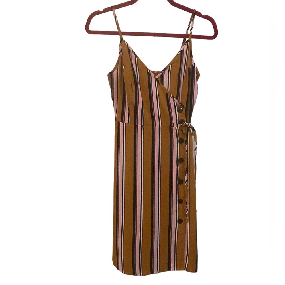 Xhilaration Brown & Mustard Wrap Midi‎ Dress​